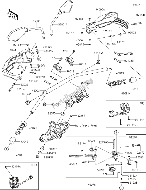 All parts for the 46-1handlebar of the Kawasaki KLZ 1000 Versys S 2021