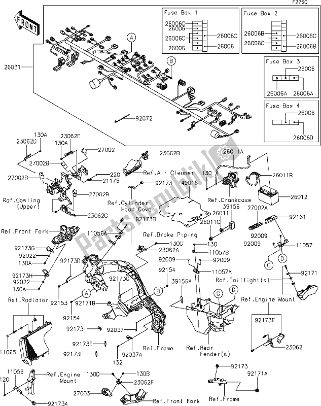 Todas as partes de 56-1chassis Electrical Equipment do Kawasaki KLZ 1000 Versys S 2021