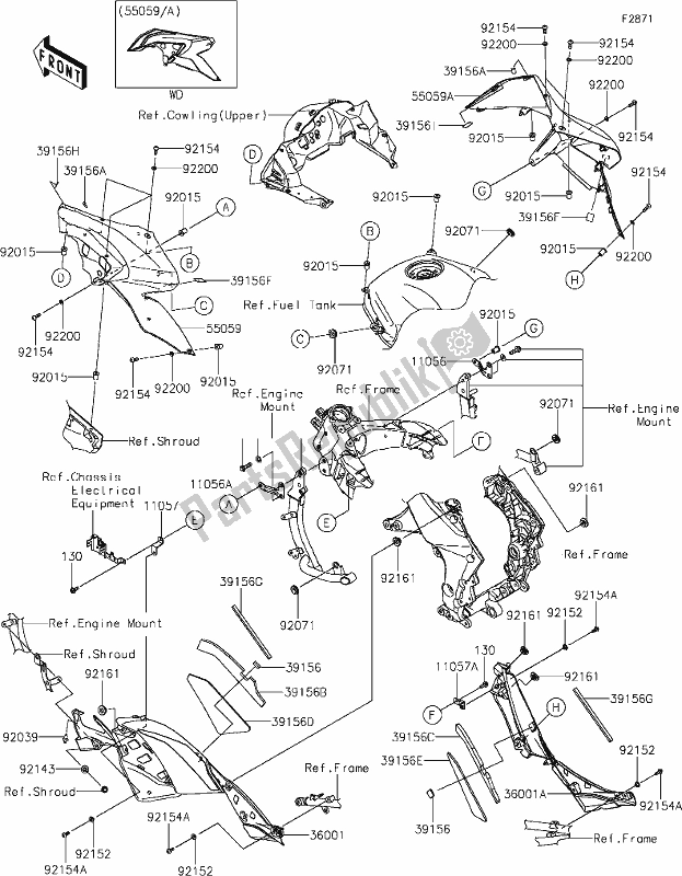 Tutte le parti per il 62 Cowling(center) del Kawasaki KLZ 1000 Versys S 2021