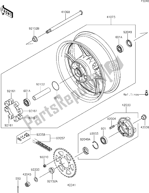 Todas as partes de 39 Rear Hub do Kawasaki KLZ 1000 Versys SE 2019