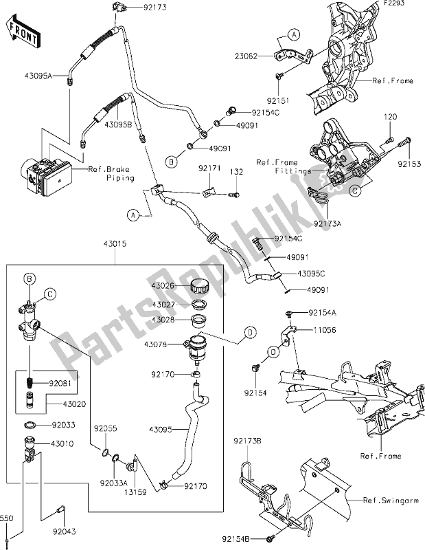 All parts for the 44 Rear Master Cylinder of the Kawasaki KLZ 1000 Versys SE 2019