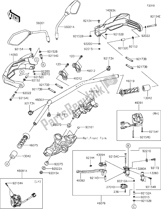 Toutes les pièces pour le 46-1handlebar du Kawasaki KLZ 1000 Versys SE 2019