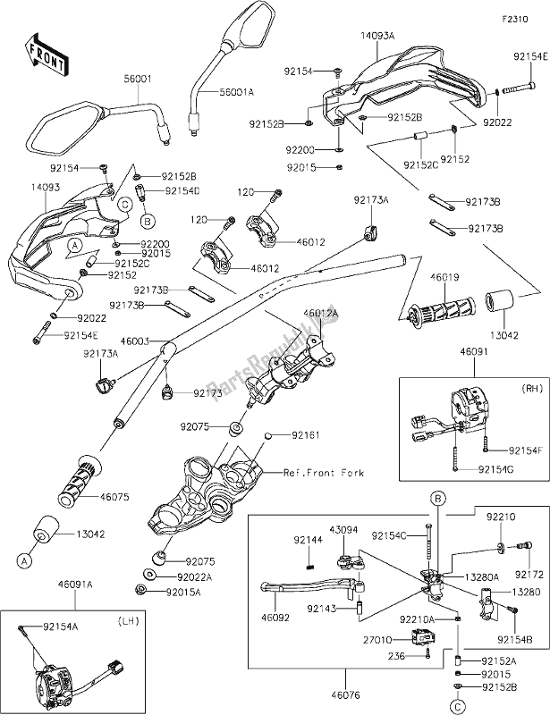 Toutes les pièces pour le 46 Handlebar du Kawasaki KLZ 1000 Versys SE 2019