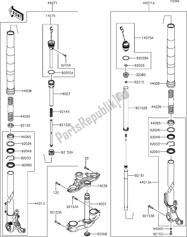 Alle onderdelen voor de 47 Front Fork van de Kawasaki KLZ 1000 Versys SE 2019