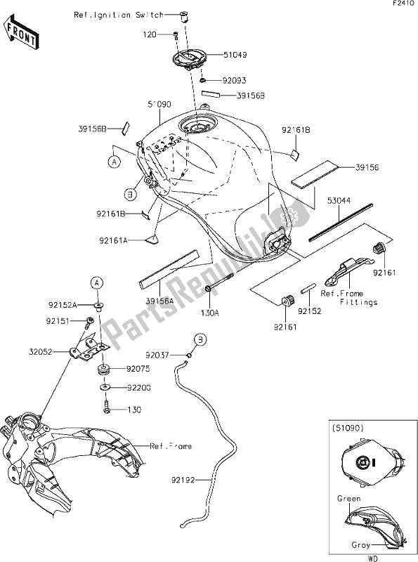 Alle onderdelen voor de 48 Fuel Tank van de Kawasaki KLZ 1000 Versys SE 2019