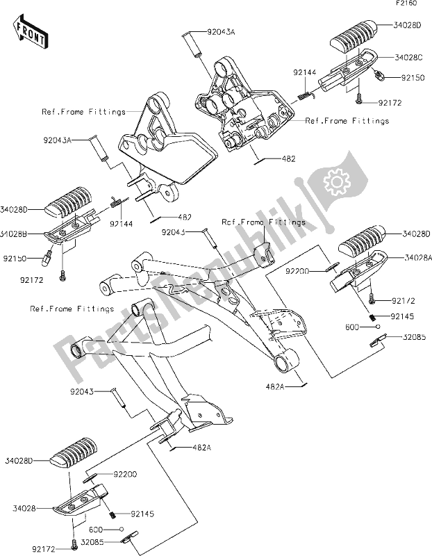 Alle onderdelen voor de 33 Footrests van de Kawasaki KLZ 1000 Versys SE 2020