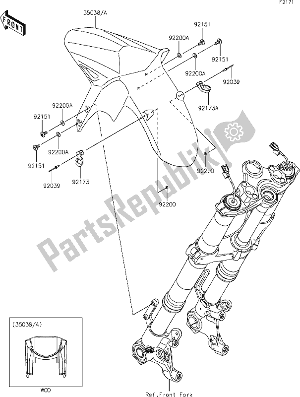 Alle onderdelen voor de 34 Front Fender(s) van de Kawasaki KLZ 1000 Versys SE 2020