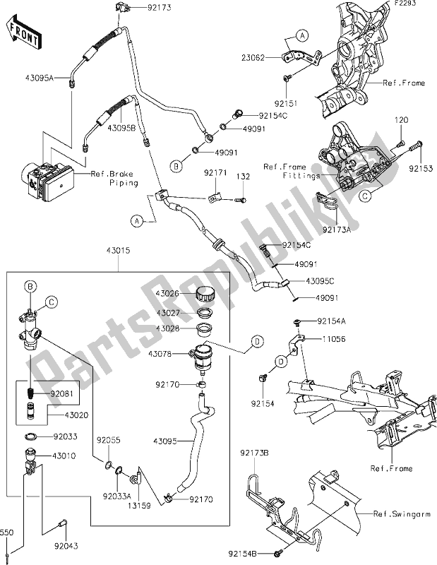 Toutes les pièces pour le 44 Rear Master Cylinder du Kawasaki KLZ 1000 Versys SE 2020