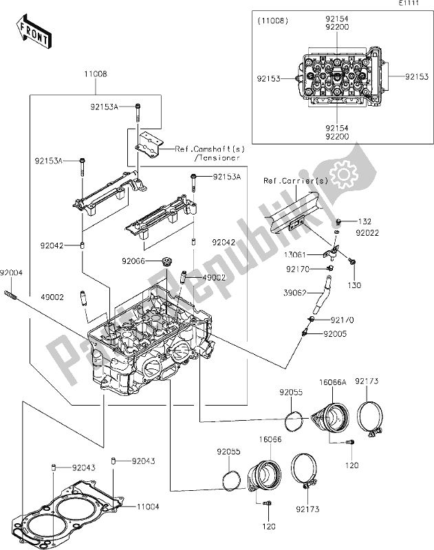 Alle onderdelen voor de 1 Cylinder Head van de Kawasaki KRF 1000 Teryx KRX 2020