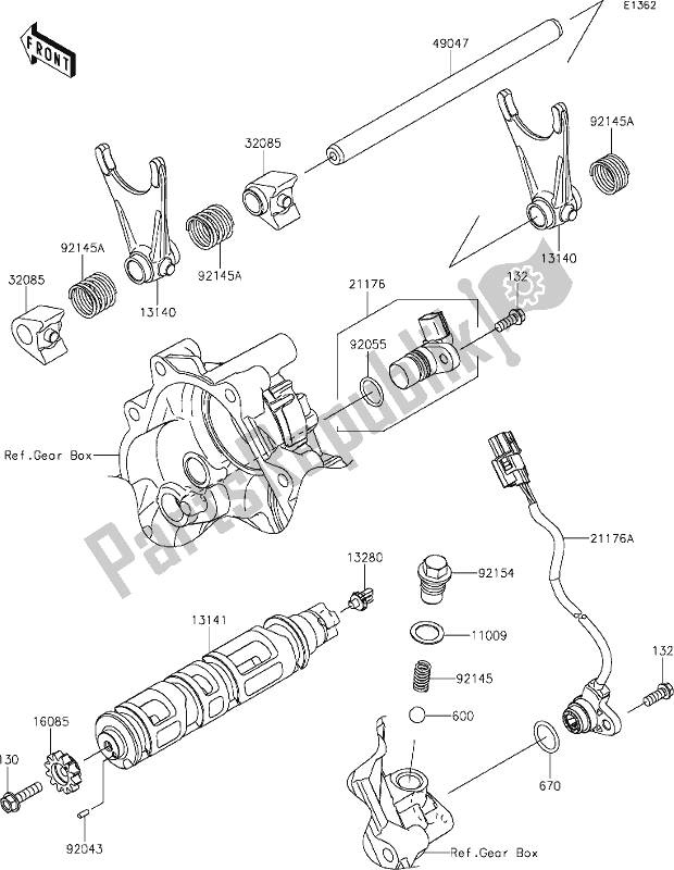 All parts for the 11 Gear Change Drum/shift Fork(s) of the Kawasaki KRF 1000 Teryx KRX 2020