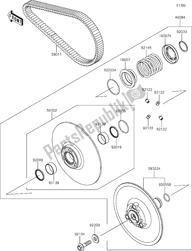 Todas as partes de 14 Driven Converter/drive Belt do Kawasaki KRF 1000 Teryx KRX 2020