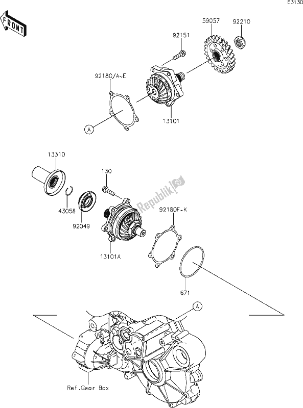 Alle onderdelen voor de 32 Bevel Gear van de Kawasaki KRF 1000 Teryx KRX 2020