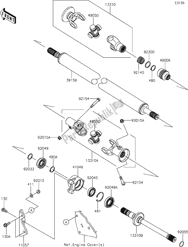 Alle onderdelen voor de 33 Drive Shaft-propeller van de Kawasaki KRF 1000 Teryx KRX 2020