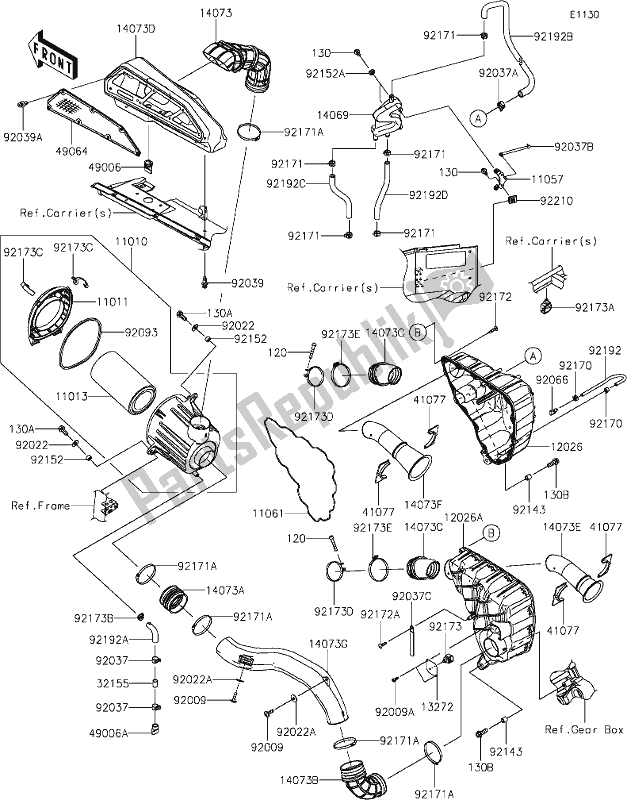 Alle onderdelen voor de 4 Air Cleaner van de Kawasaki KRF 1000 Teryx KRX 2020