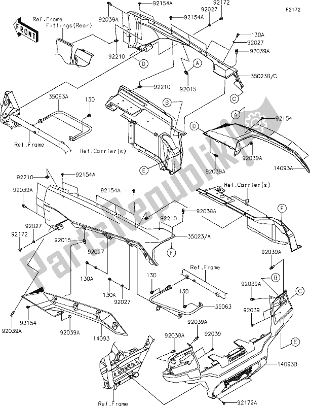 Alle onderdelen voor de 47 Rear Fender(s) van de Kawasaki KRF 1000 Teryx KRX 2020