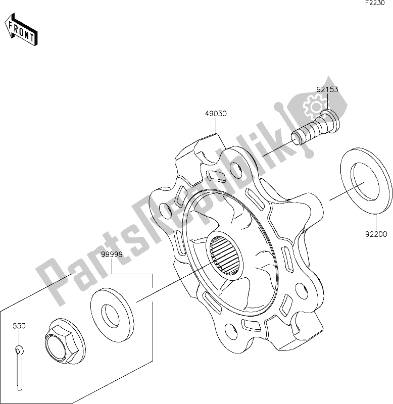 All parts for the 49 Front Hubs/brakes of the Kawasaki KRF 1000 Teryx KRX 2020