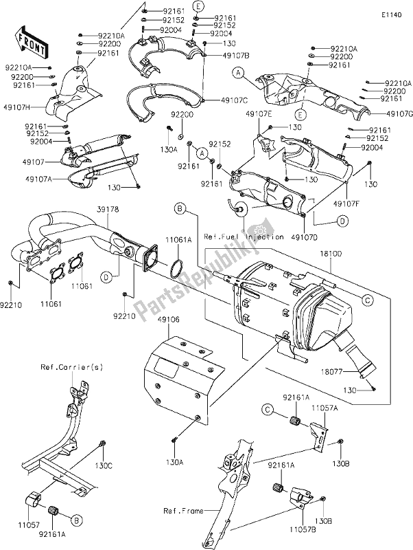 Alle onderdelen voor de 5 Muffler(s) van de Kawasaki KRF 1000 Teryx KRX 2020