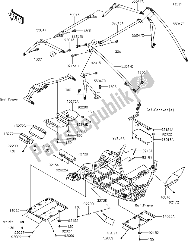 Alle onderdelen voor de 65 Guards/cab Frame van de Kawasaki KRF 1000 Teryx KRX 2020