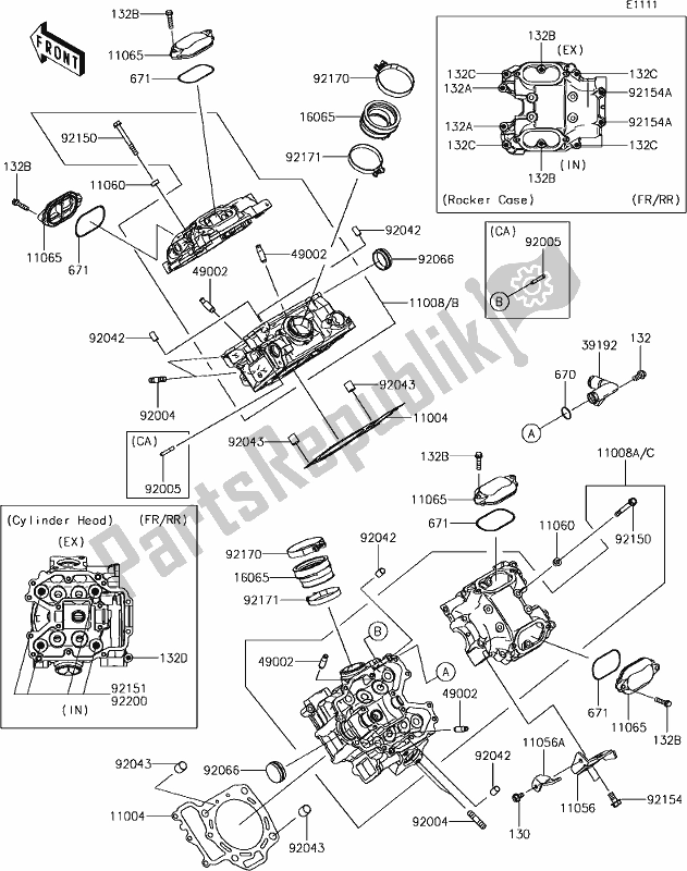 Alle onderdelen voor de 1 Cylinder Head van de Kawasaki KRF 800 Teryx 2019