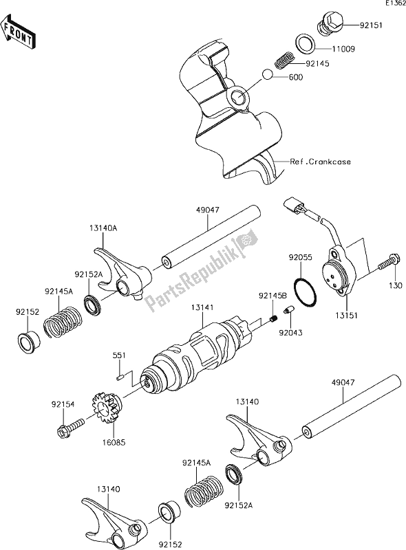 All parts for the 10 Gear Change Drum/shift Fork(s) of the Kawasaki KRF 800 Teryx 2019