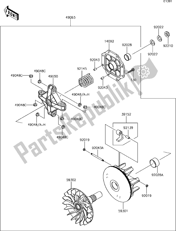 All parts for the 12 Drive Converter of the Kawasaki KRF 800 Teryx 2019