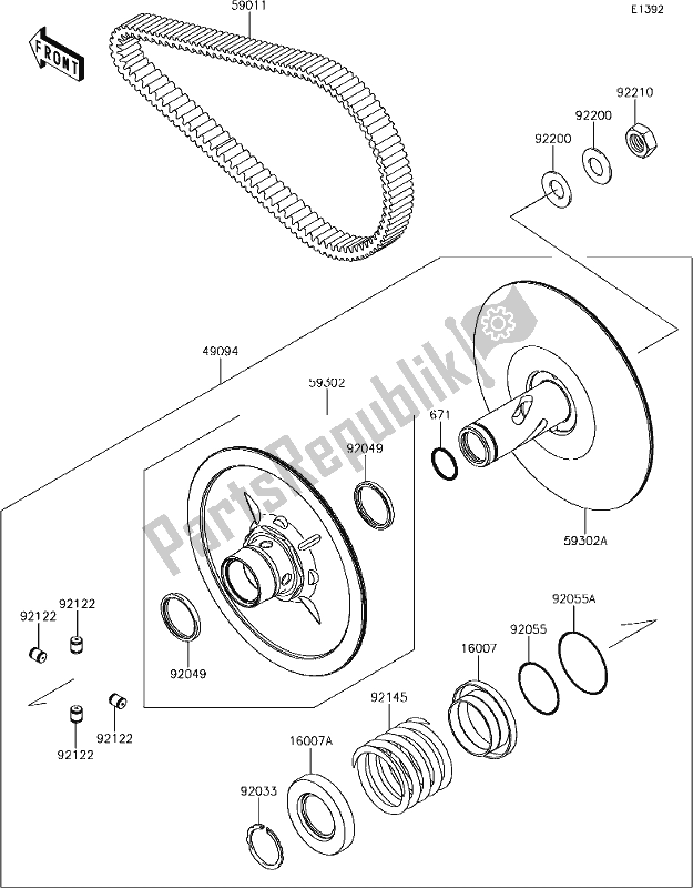 All parts for the 13 Driven Converter/drive Belt of the Kawasaki KRF 800 Teryx 2019