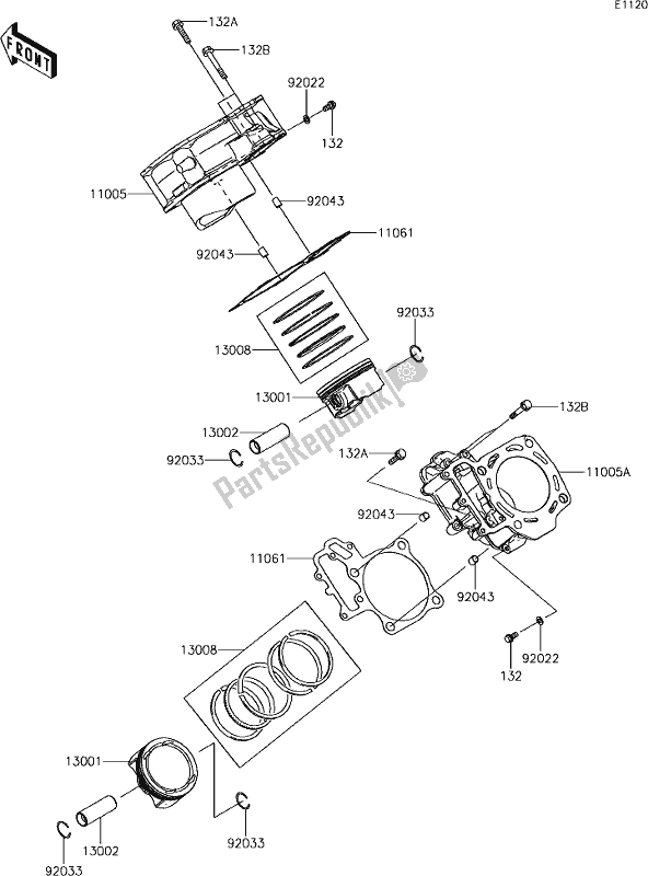 All parts for the 2 Cylinder/piston(s) of the Kawasaki KRF 800 Teryx 2019