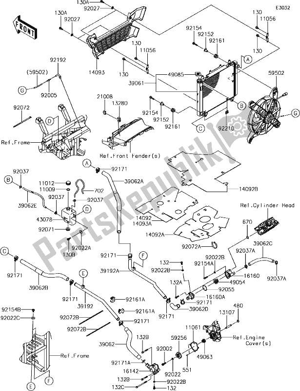 Todas as partes de 25-1radiator do Kawasaki KRF 800 Teryx 2019