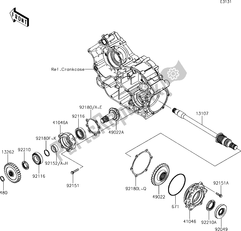 Todas as partes de 26-1front Bevel Gear do Kawasaki KRF 800 Teryx 2019