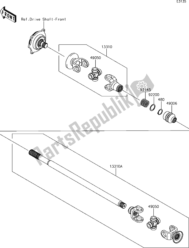 Alle onderdelen voor de 27 Drive Shaft-propeller van de Kawasaki KRF 800 Teryx 2019