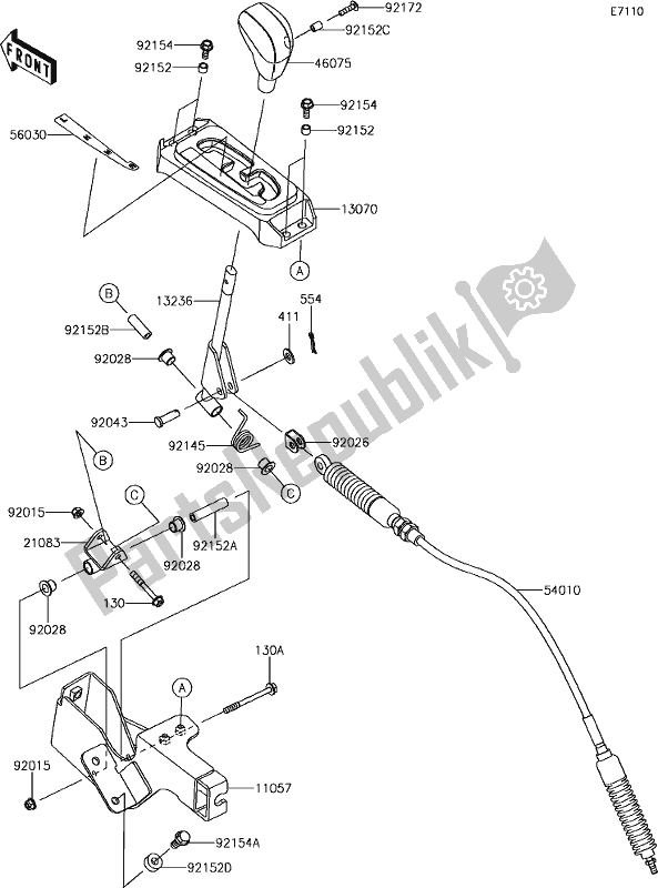 All parts for the 30 Control of the Kawasaki KRF 800 Teryx 2019