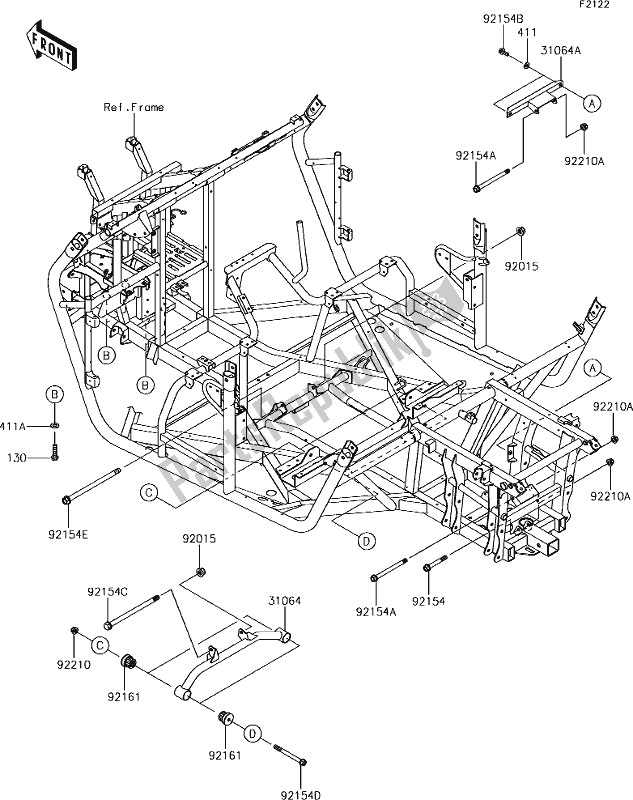 All parts for the 32 Engine Mount of the Kawasaki KRF 800 Teryx 2019