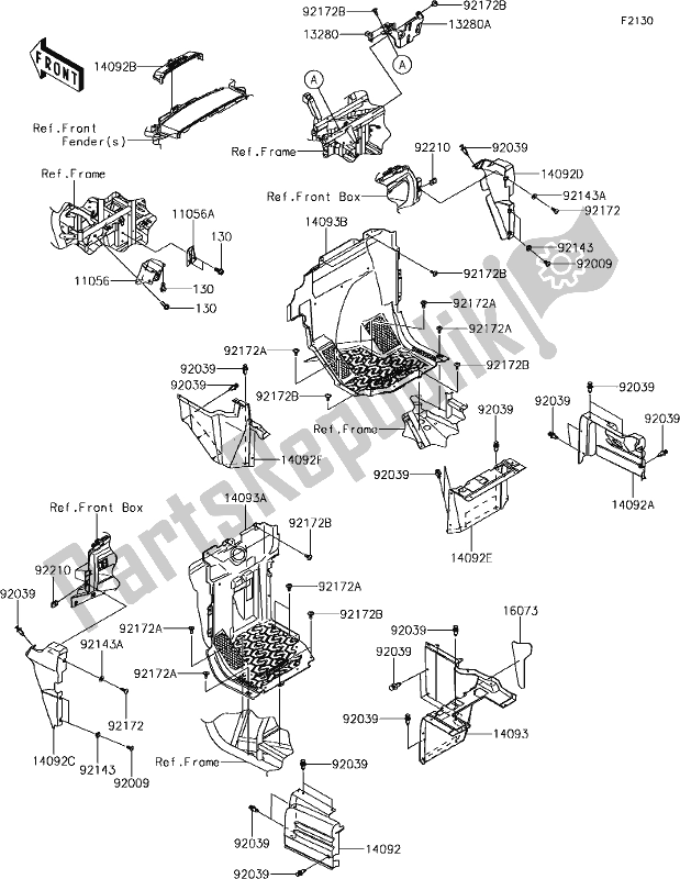 All parts for the 33 Frame Fittings(front) of the Kawasaki KRF 800 Teryx 2019