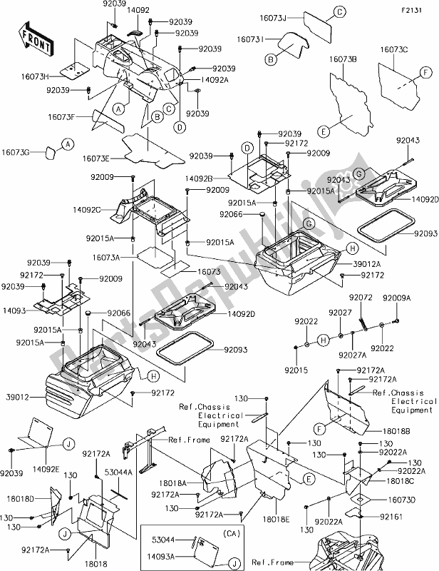 Todas as partes de 34 Frame Fittings(rear) do Kawasaki KRF 800 Teryx 2019