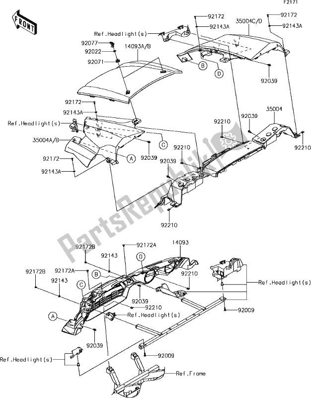 Alle onderdelen voor de 38 Front Fender(s) van de Kawasaki KRF 800 Teryx 2019