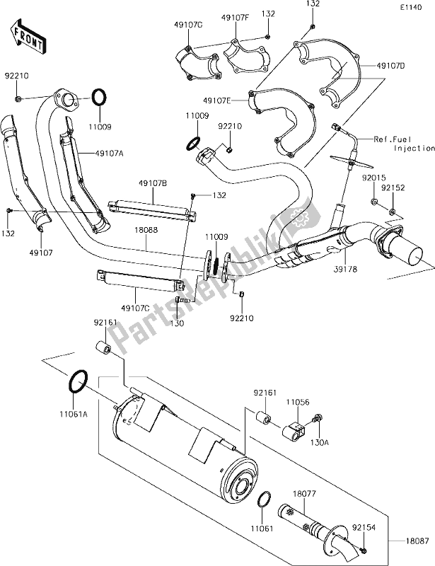 All parts for the 4 Muffler(s) of the Kawasaki KRF 800 Teryx 2019