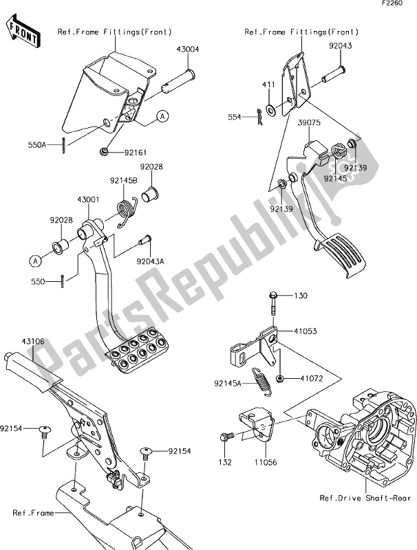All parts for the 43 Brake Pedal/throttle Lever of the Kawasaki KRF 800 Teryx 2019