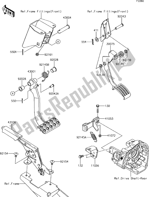 Alle onderdelen voor de 43 Brake Pedal/throttle Lever van de Kawasaki KRF 800 Teryx 2019