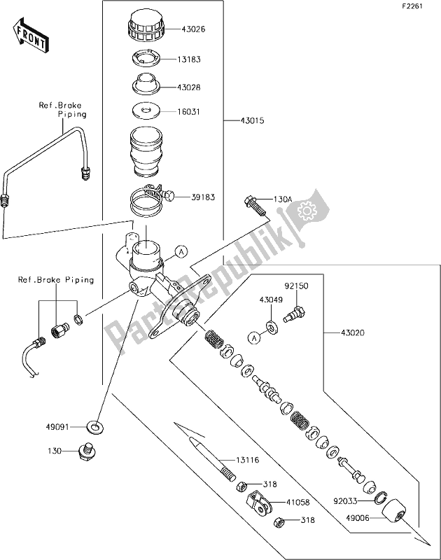 All parts for the 44 Master Cylinder of the Kawasaki KRF 800 Teryx 2019