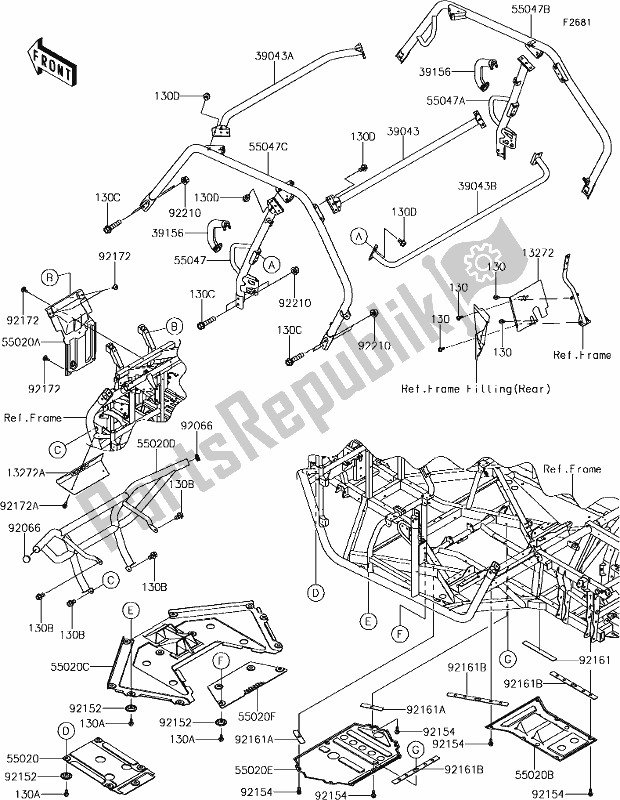 All parts for the 55 Guards/cab Frame of the Kawasaki KRF 800 Teryx 2019