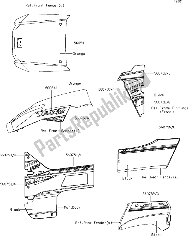 All parts for the 63 Decals(orange)(gkf) of the Kawasaki KRF 800 Teryx 2019