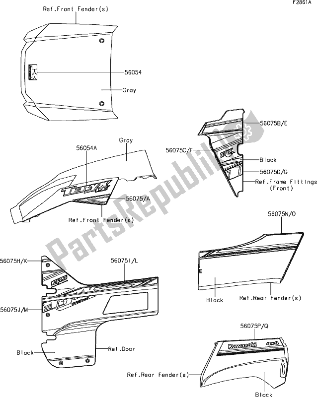 All parts for the 64 Decals(gray)(gkfa) of the Kawasaki KRF 800 Teryx 2019