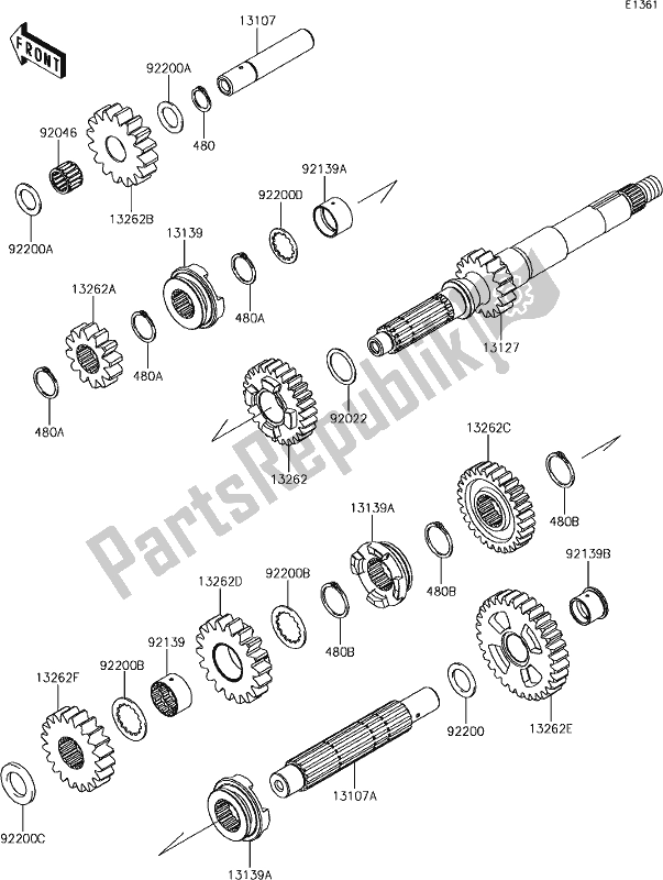 All parts for the 9 Transmission of the Kawasaki KRF 800 Teryx 2019