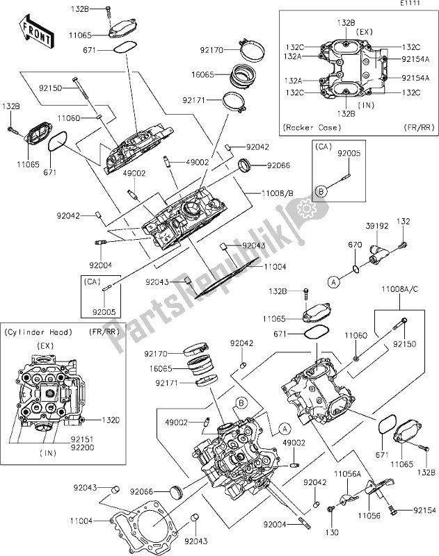 All parts for the 1 Cylinder Head of the Kawasaki KRF 800 Teryx 2020