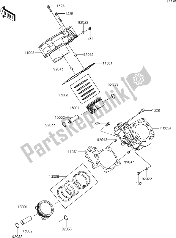 All parts for the 2 Cylinder/piston(s) of the Kawasaki KRF 800 Teryx 2020