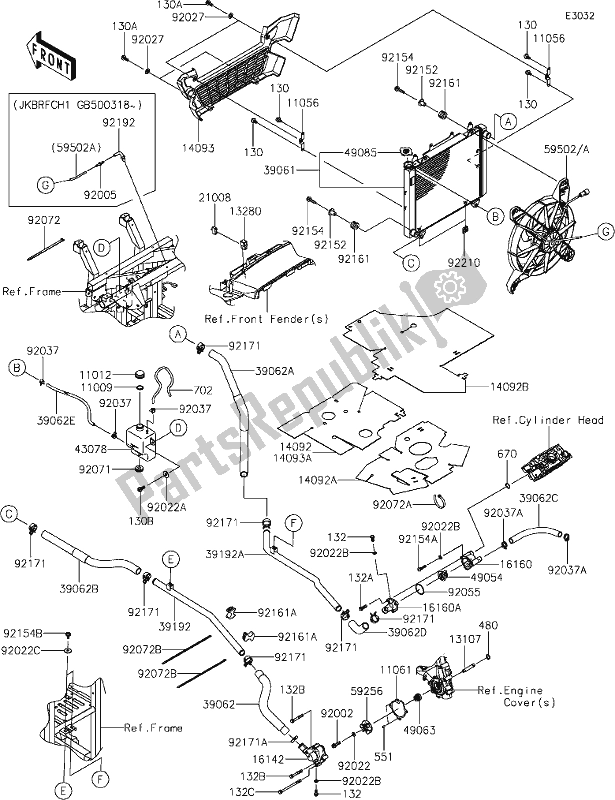 All parts for the 26 Radiator of the Kawasaki KRF 800 Teryx 2020