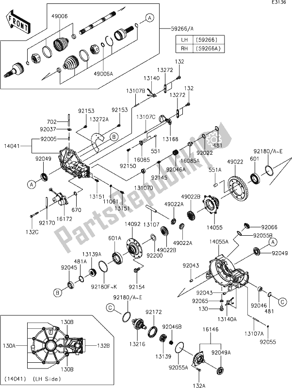 Alle onderdelen voor de 29 Drive Shaft-front van de Kawasaki KRF 800 Teryx 2020