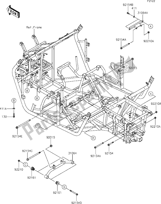 All parts for the 33 Engine Mount of the Kawasaki KRF 800 Teryx 2020