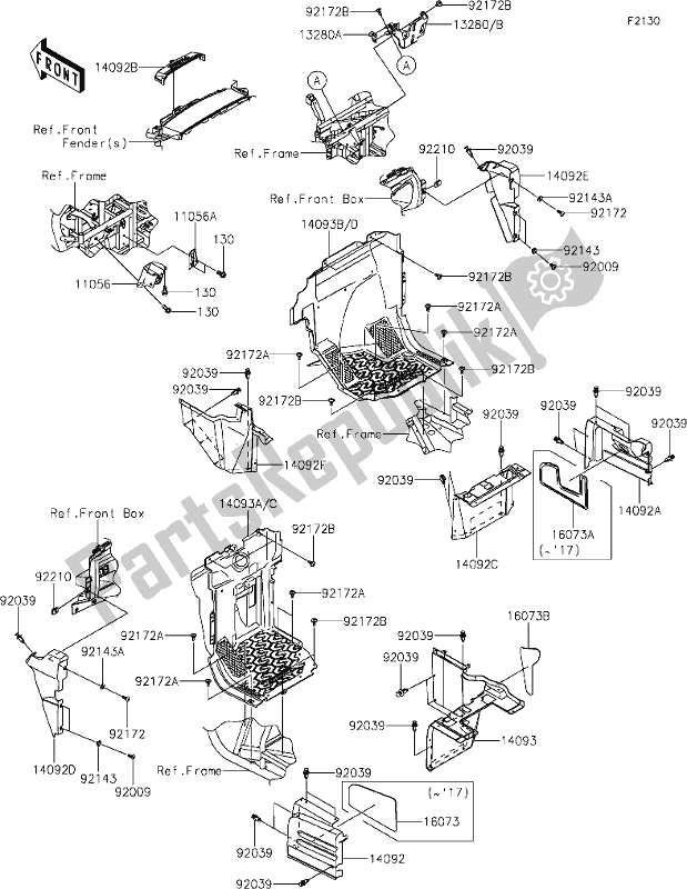 Alle onderdelen voor de 34 Frame Fittings(front) van de Kawasaki KRF 800 Teryx 2020