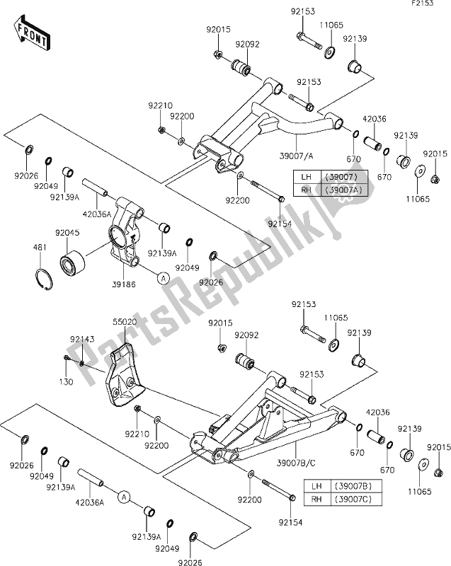 All parts for the 38 Rear Suspension of the Kawasaki KRF 800 Teryx 2020